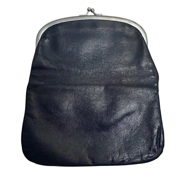 VTG 50s Navy Kiss Lock Snap Leather Hand Bag Purse Silvertone Chain Strap Women - Picture 6 of 9